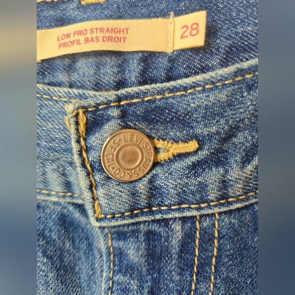 LEVI'S LOW PRO STRAIGHT Blue Mid Rise Distressed Jeans Denim Size 28x31 - Picture 4 of 9